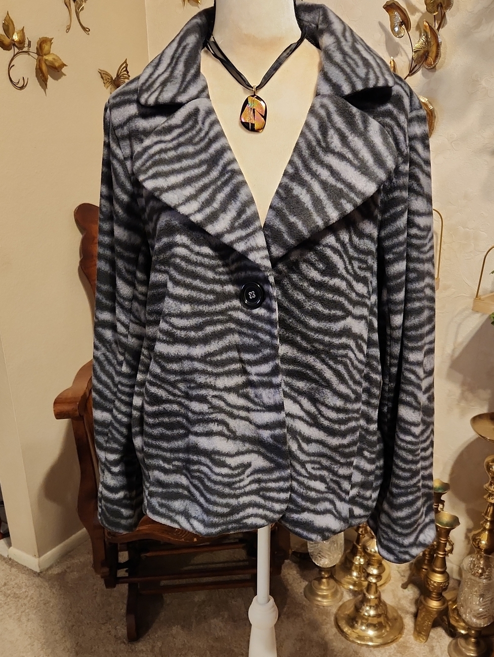 Susan Graver Black & Gray Zebra Print Teddy Jacket